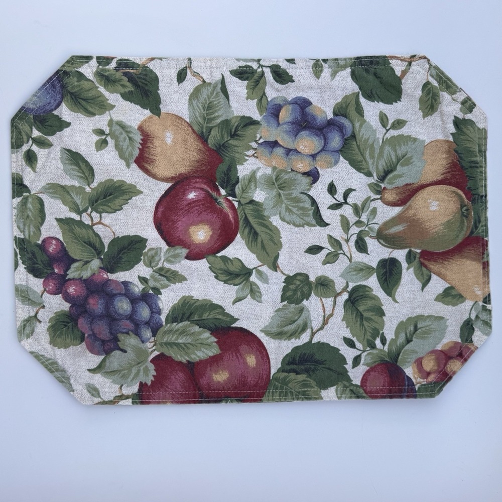 Sakura Sonoma Cloth Placemats Fruit Tan Rim Shape 90s Kitchen VTG Set of Six (6)